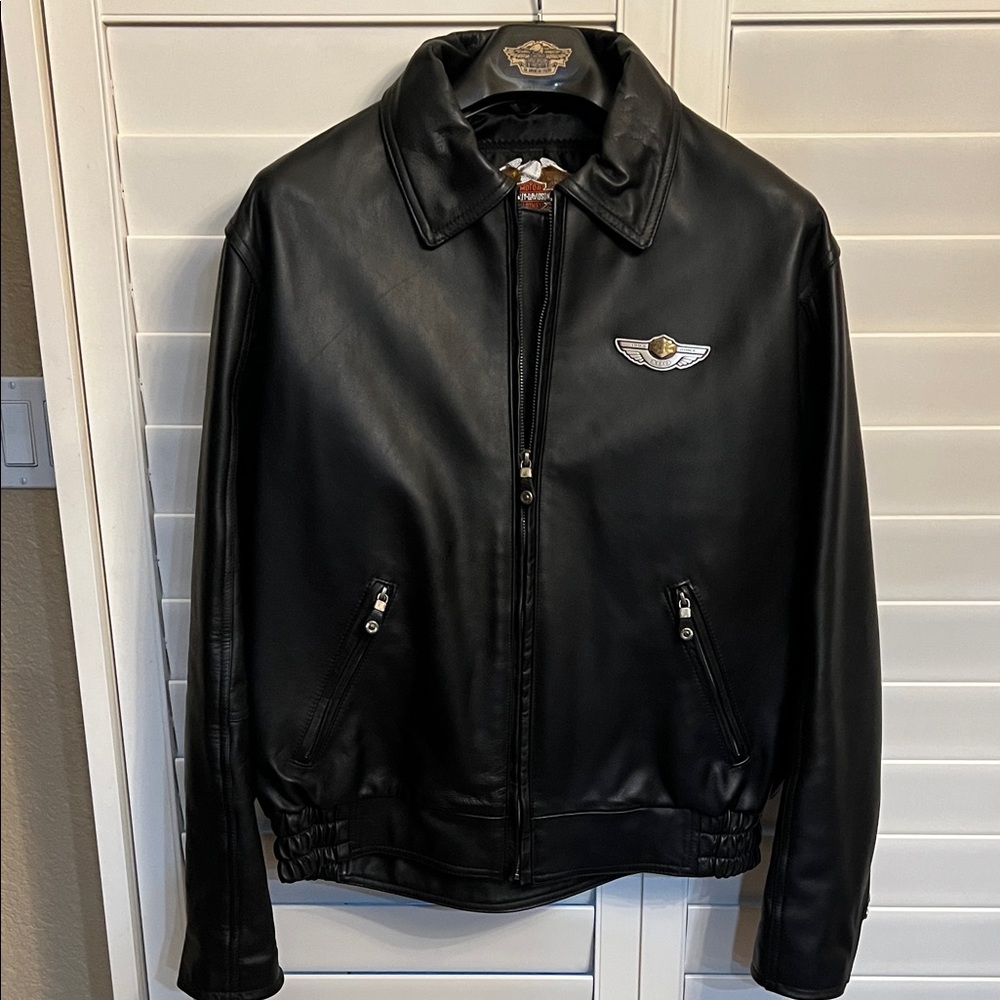 Men's Harley Davidson 100th Anniversary Year Black Leather Bomber Jacket